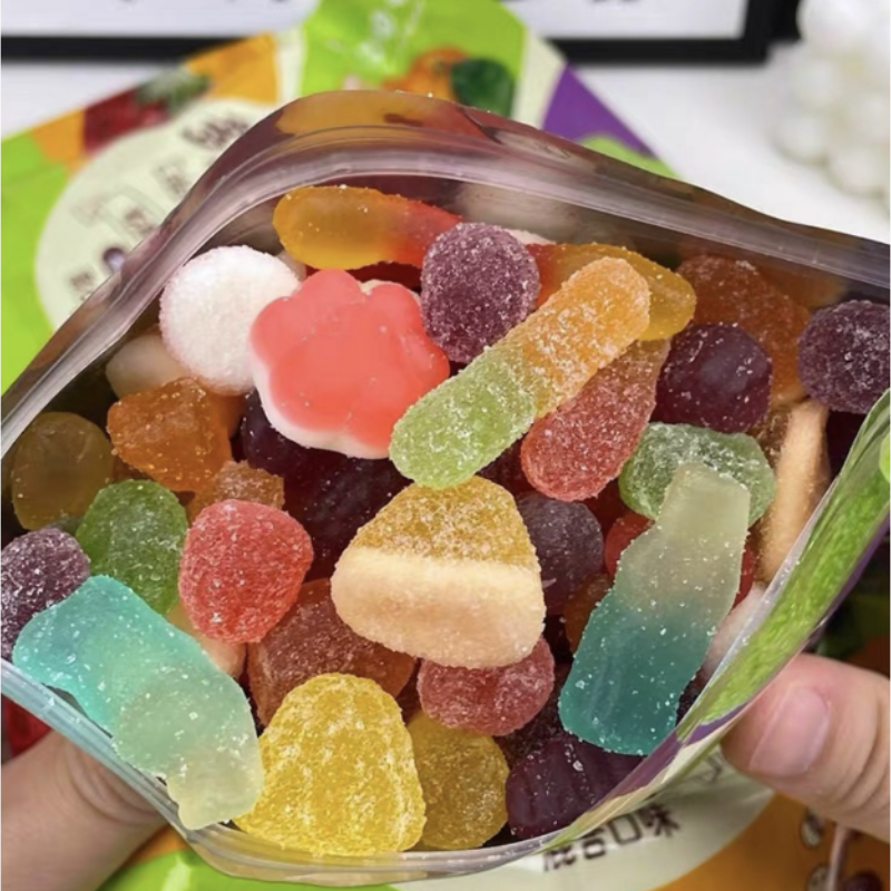 网红酸砂涂油水果味果汁软糖橡皮糖混装儿童糖果长条小零食