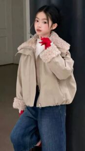 欧贝奇2025新款 中大童女童加厚加毛皮衣外套