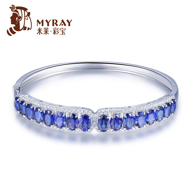 米莱珠宝天然10.01克拉蓝宝石手镯女18k金钻石镶嵌手饰彩宝现货