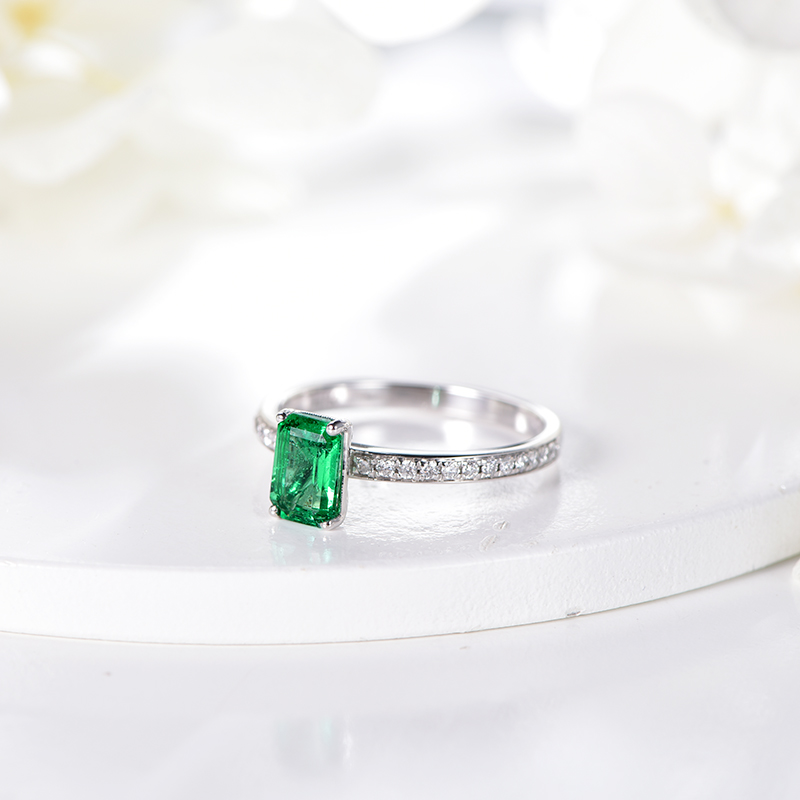 米莱珠宝0.85克拉天然赞比亚祖母绿宝石戒指女18k金镶嵌钻戒定制