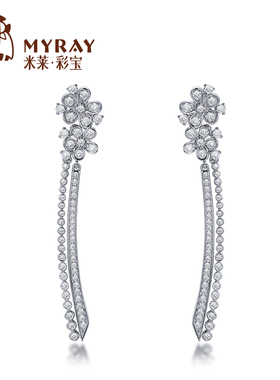 米莱珠宝18k金天然钻石耳钉群镶嵌1.105克拉耳饰耳环耳坠贵重定制