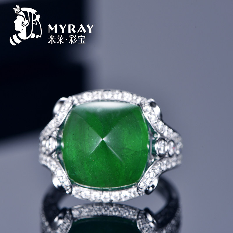 米莱珠宝 7.6克拉哥伦比亚祖母绿18K金钻石糖塔彩宝戒指高端定制