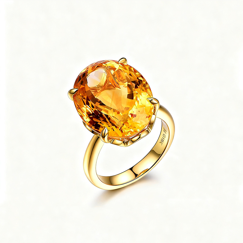 米莱珠宝15.91克拉天然黄水晶戒指18K金钻石镶嵌水晶女戒彩宝首饰