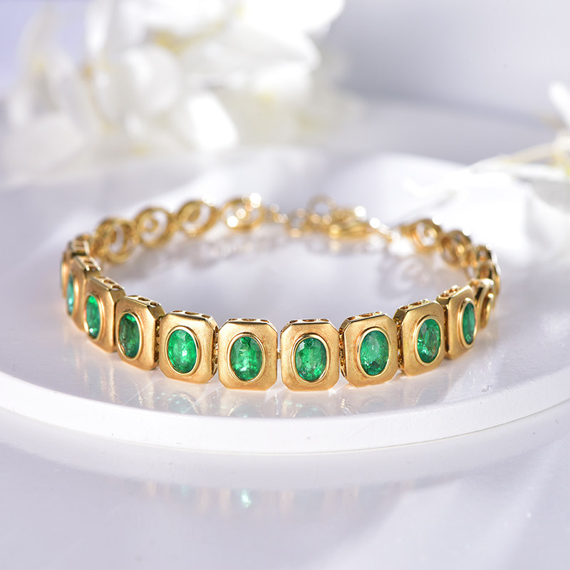 米莱珠宝 天然祖母绿宝石手链子 18k金镶嵌钻石手镯 女 彩宝定制