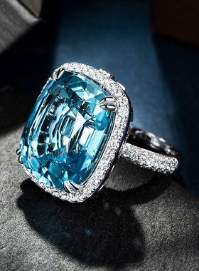 米莱高端珠宝 23.94克拉天然海蓝宝戒指 18K金豪华钻石吊坠女定制