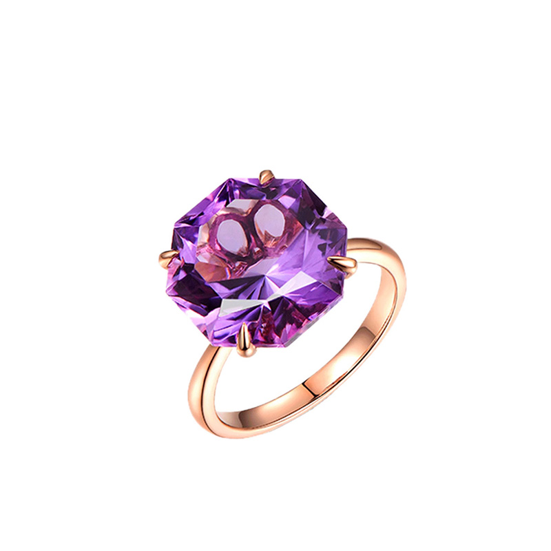 米莱珠宝天然紫水晶宝石戒指18K金镶嵌女彩宝钻石戒指定制