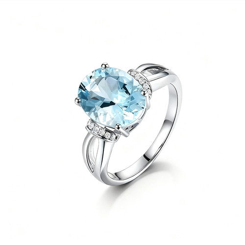 米莱珠宝 2.31克拉3A天然海蓝宝石戒指18K金镶嵌钻石排戒彩宝定制