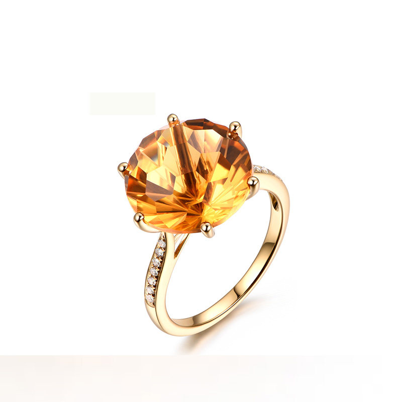 米莱珠宝 8.1克拉天然黄水晶戒指女18K金钻石镶嵌钻戒 彩宝石定制