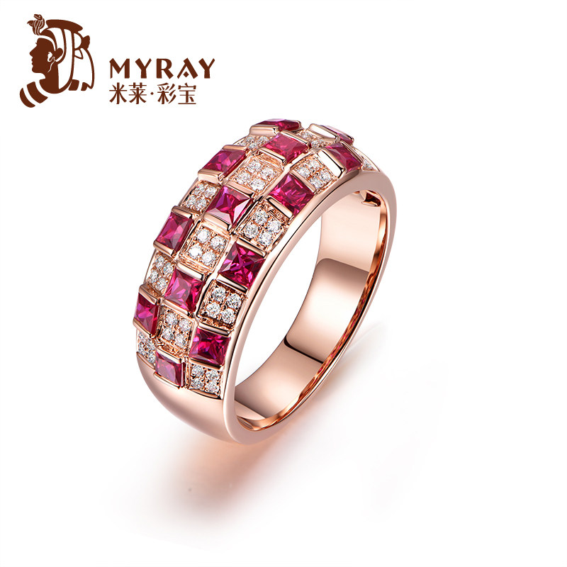 米莱彩宝 天然鸽血红红宝石戒指 18K金镶钻 支持定制