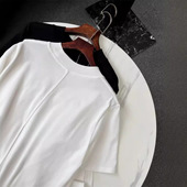 极简R0W家招牌滑爽水柔纯棉圆领后中拼接短袖 正肩白T恤女半高领