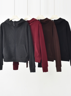 华绒蚕丝羊毛秋冬连帽卫衣女宽松休闲百搭加绒保暖拉链外套上衣