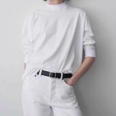 T恤打底衫 法式 后中缝 row风极简百搭长袖 春季 白色高支匹马棉圆领