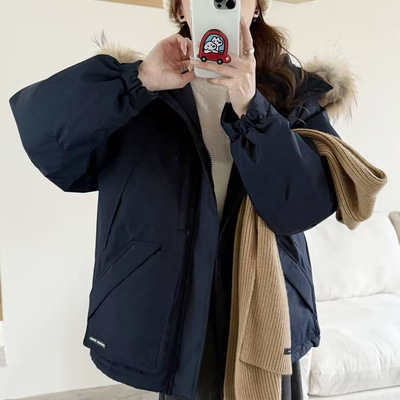 新国标90绒工装派克服羽绒服女中长款小个子加厚外套2025真貉子毛