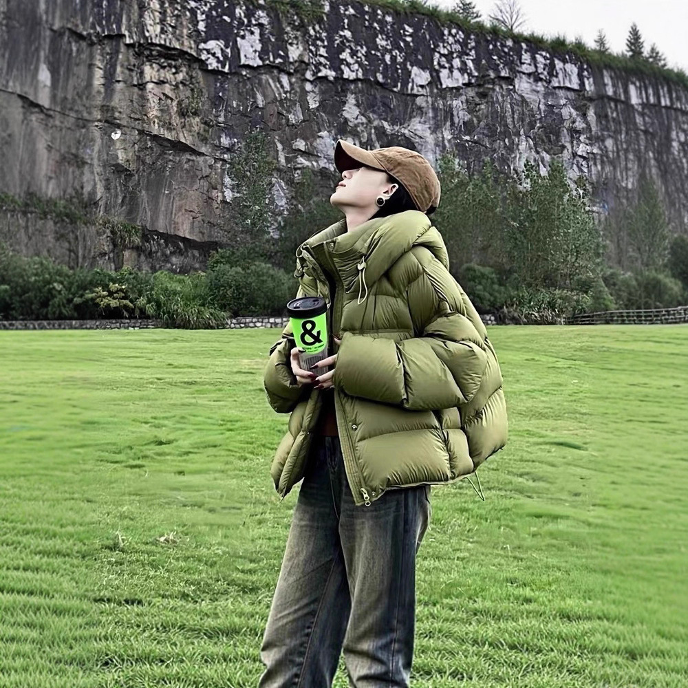 小个子短款龟背泡芙羽绒棉服女2025年新款连帽加厚保暖面包服外套