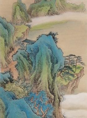 纯手绘国画山水精品装饰画办公室挂画四尺四开68*34厘米