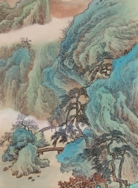纯手绘国画山水画精品装饰画办公室挂画四尺四开68*34厘米