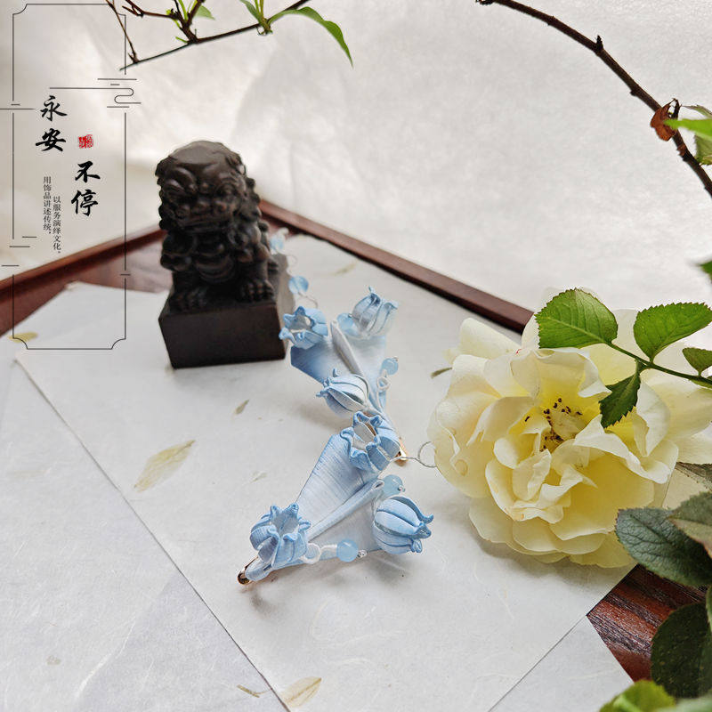 永安不停国风手工小众簪花旗袍装饰胸针铃兰花纸飞机缠花发簪配饰