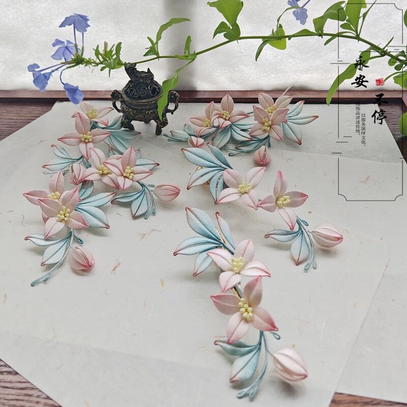 永安不停手工成品缠花桃花鸭嘴夹古风发簪复古旗袍汉服配饰发饰品