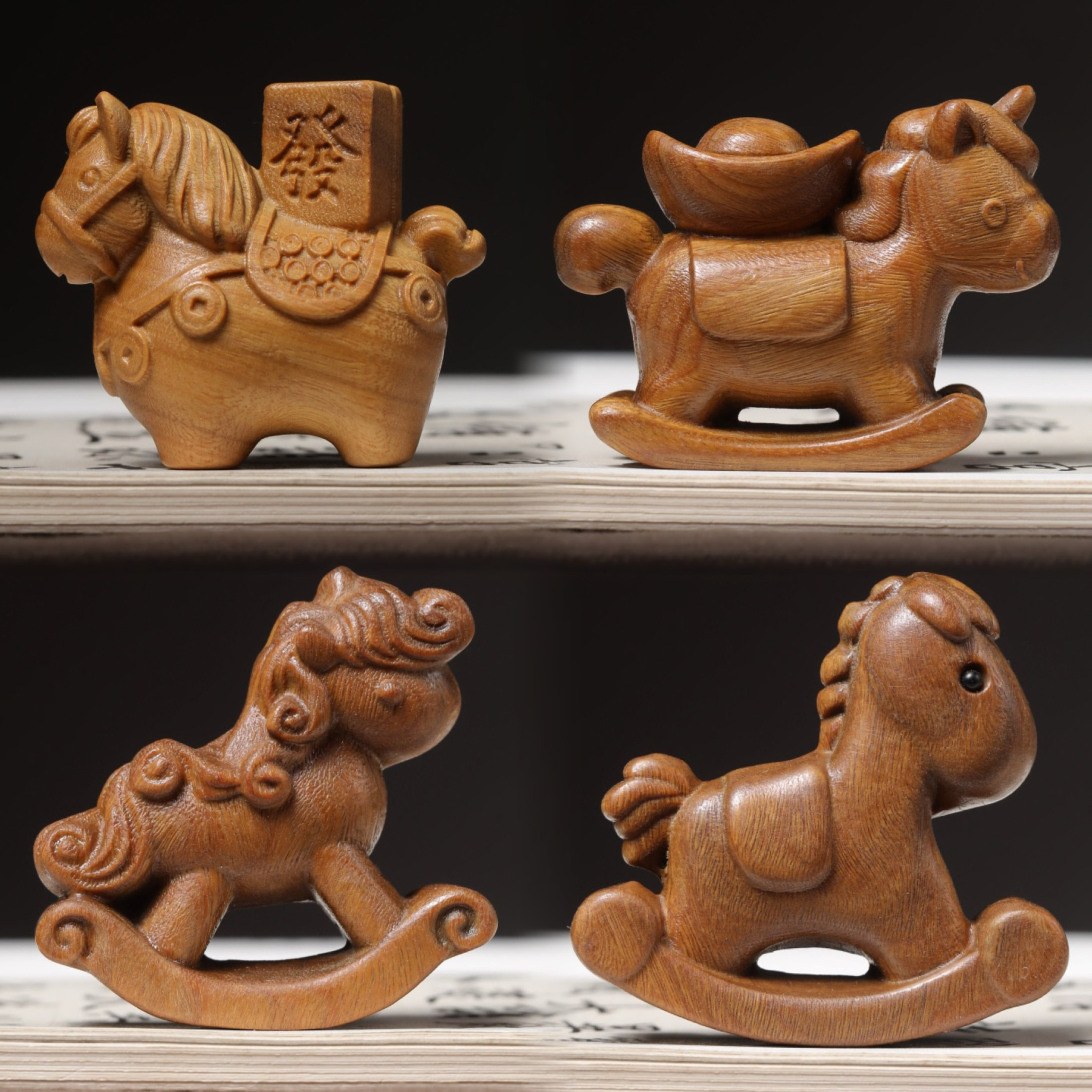 绿檀手把件木唐马摆件马上有钱生肖马小马挂件饰品木马到成功工艺