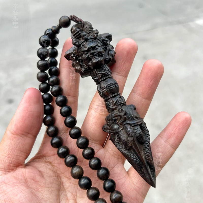 沉香木雕金刚杵四面佛六字箴言木质挂件文玩手把件随身男士车挂件