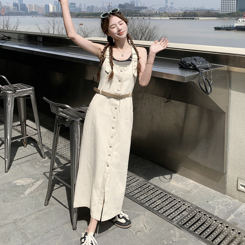 2024新款米色牛仔背带裙212A-8824-P125-K188,女装连衣裙,浙宝212A