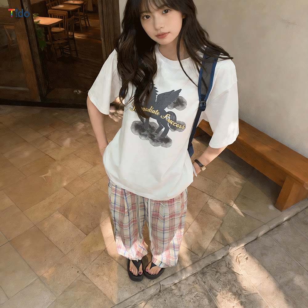 夏季美式印花宽松显瘦T恤女图片