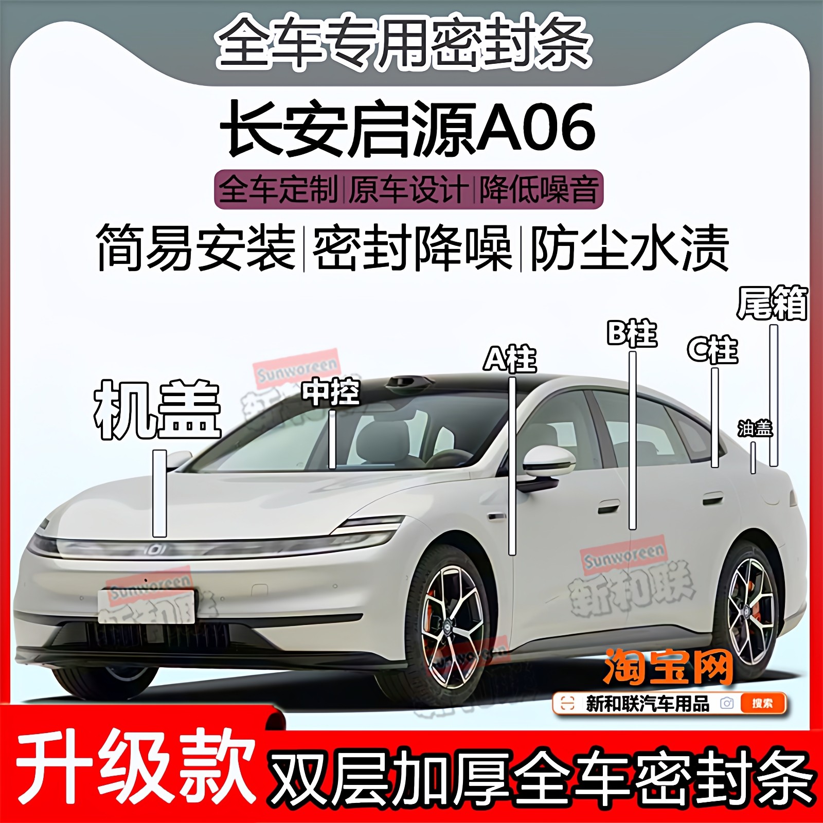 适用长安启源A06密封条全车门隔音abc柱中控仪表台机盖尾箱密封条,汽车用品/电子/清洗/改装,车用密封胶条,淘宝优惠券,粉丝福利购,淘宝优惠卷