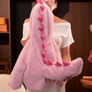 儿童连帽加绒加厚大尾龙恐龙女宝宝毛毛衣外套女童保暖男童棉衣潮