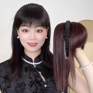 【黑钻发箍补发片】仿真发遮盖大脑门刘海发箍一体自然逼真假发片