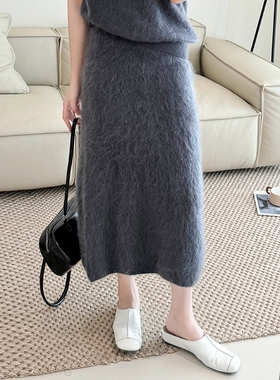 康赛妮A类！100%纯山羊绒拉绒半身裙中长款百搭直筒包臀QX24716