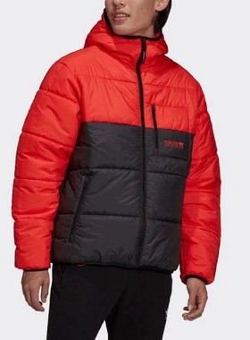 阿迪达斯三叶草冬季男款连帽撞色防风休闲运动棉服 外套 H13572