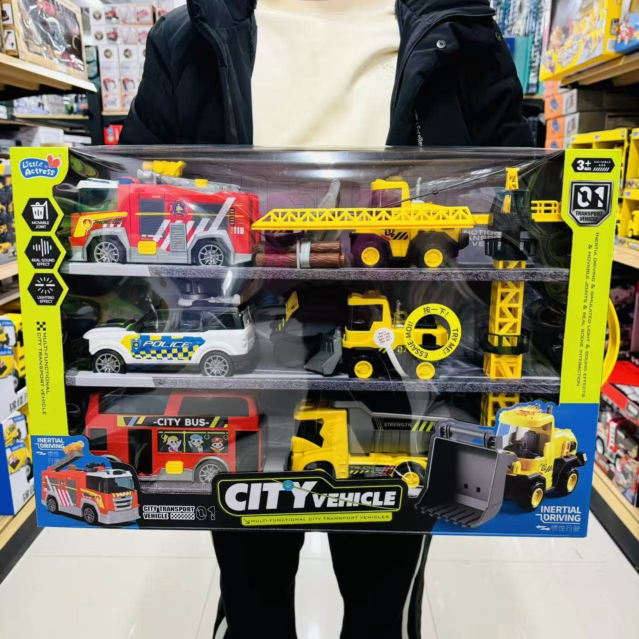 小演员汽车大联盟多功能建筑工程车队吊车起重机喷水消防警车玩具