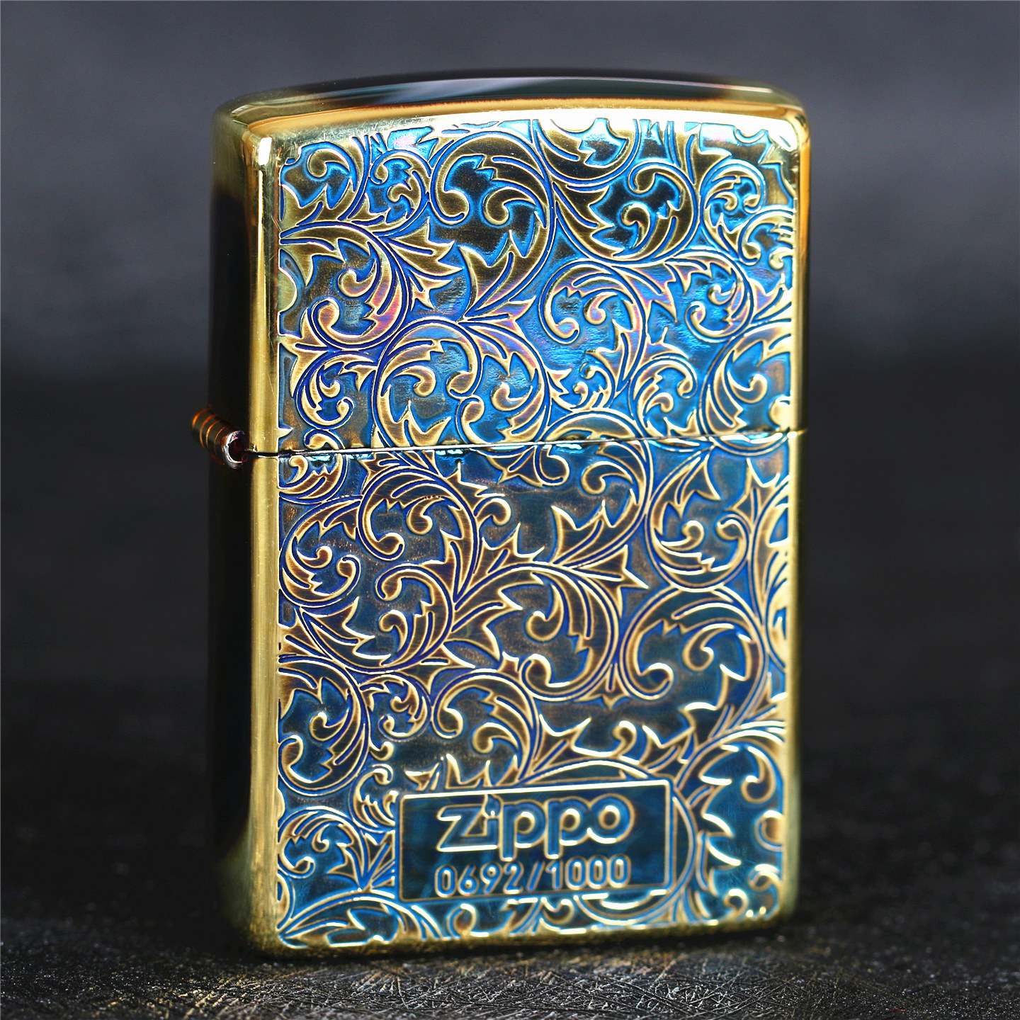 zippo芝宝煤油防风打火机日版原装 熏铜镀银唐草 双面雕刻 限量版