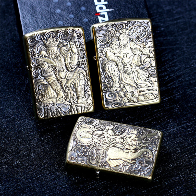 zippo芝宝煤油防风打火机纯铜盔甲机鬼王雕刻 斗战胜佛 普贤菩萨