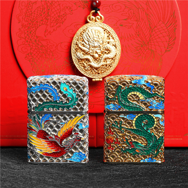 Zippo/之宝夜光龙凤呈祥镀金送礼