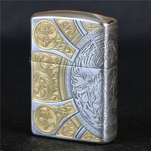 zippo芝宝煤油防风打火机蚊版纯铜镀铬盔甲机雕刻天启四骑士 男士