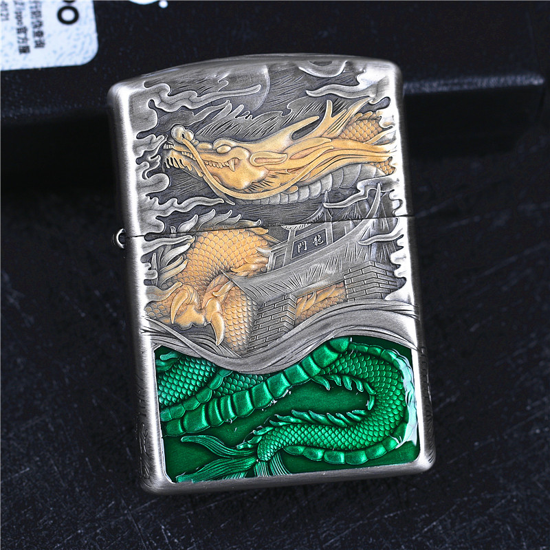 Zippo之宝雕刻纯铜镀银打火机