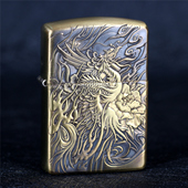 zippo芝宝煤油防风打火机纯铜盔甲机鬼王双面浮雕刻凤凰 礼物 男士