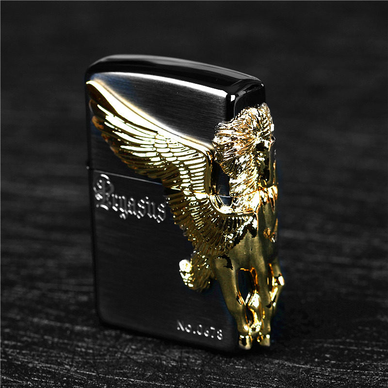 正品zippo芝宝防风打火机 镀黑钛飞马独角兽贴章 男士礼品 限量版