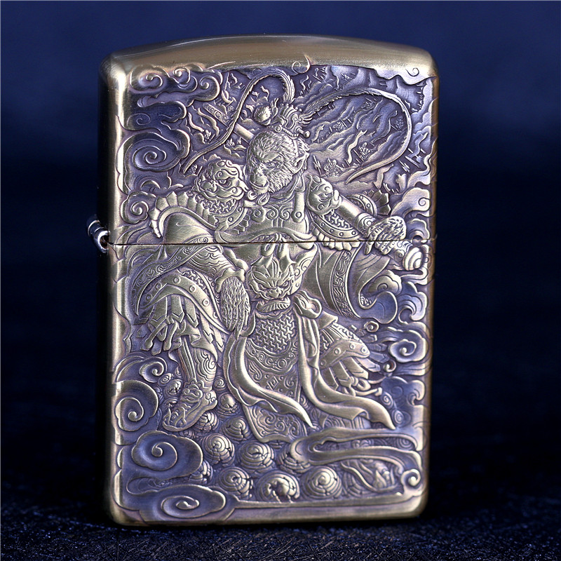 zippo芝宝煤油防风打火机 纯铜盔甲机浮雕刻斗战胜佛孙悟空 大象