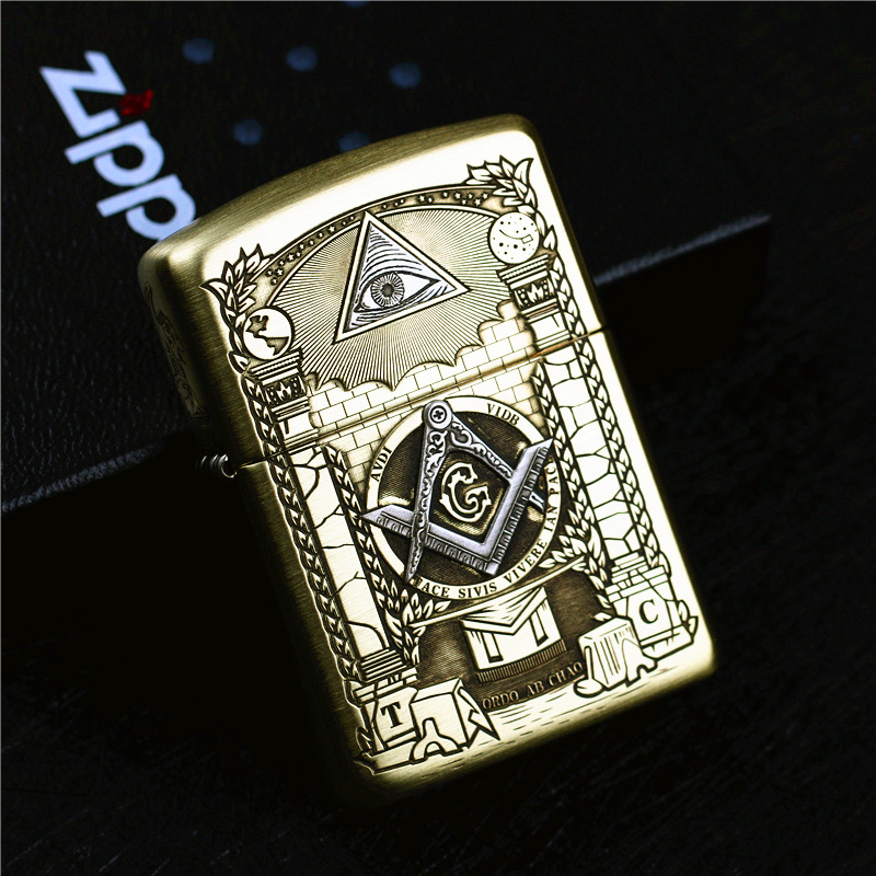 正品zippo芝宝打火机纯铜盔甲机雕刻 荷鲁斯之眼上帝之眼男士礼品