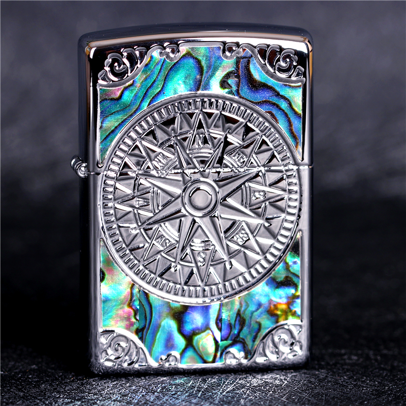 zippo芝宝煤油防风打火机镶嵌天然贝壳罗盘寻找爱情海 情侣男女款