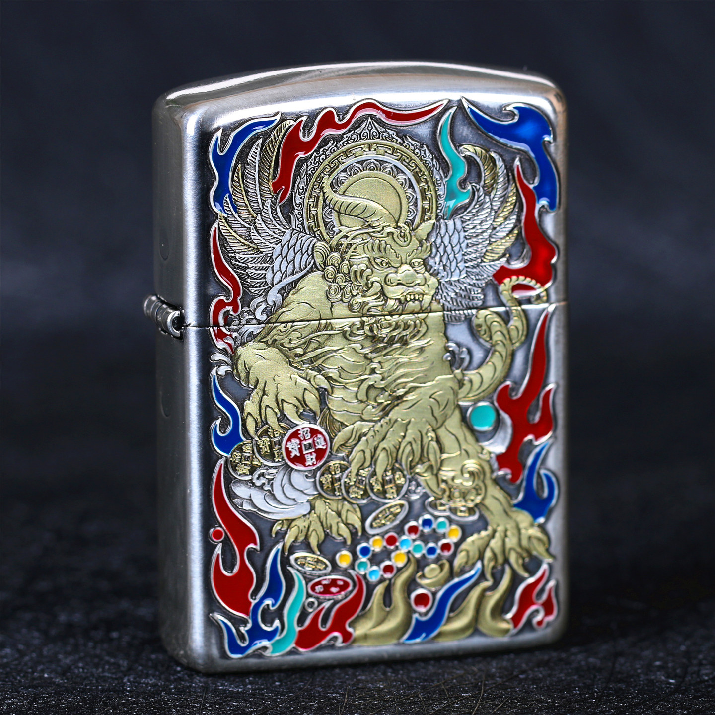 zippo芝宝煤油防风打火机 蝎子盔甲机镀银鎏金貔貅护主 男士礼物