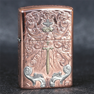 zippo芝宝煤油防风打火机紫铜重盔铠甲套壳五面雕刻审判之剑 男士