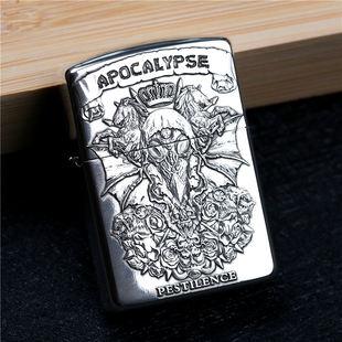 zippo芝宝煤油防风打火机纯银盔甲机双面雕刻浮雕天启四骑士 蚊版