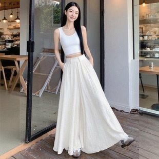 高腰垂感小个子休闲半身裙裤 白色冰丝裙裤 2025新款 子女夏季 薄款