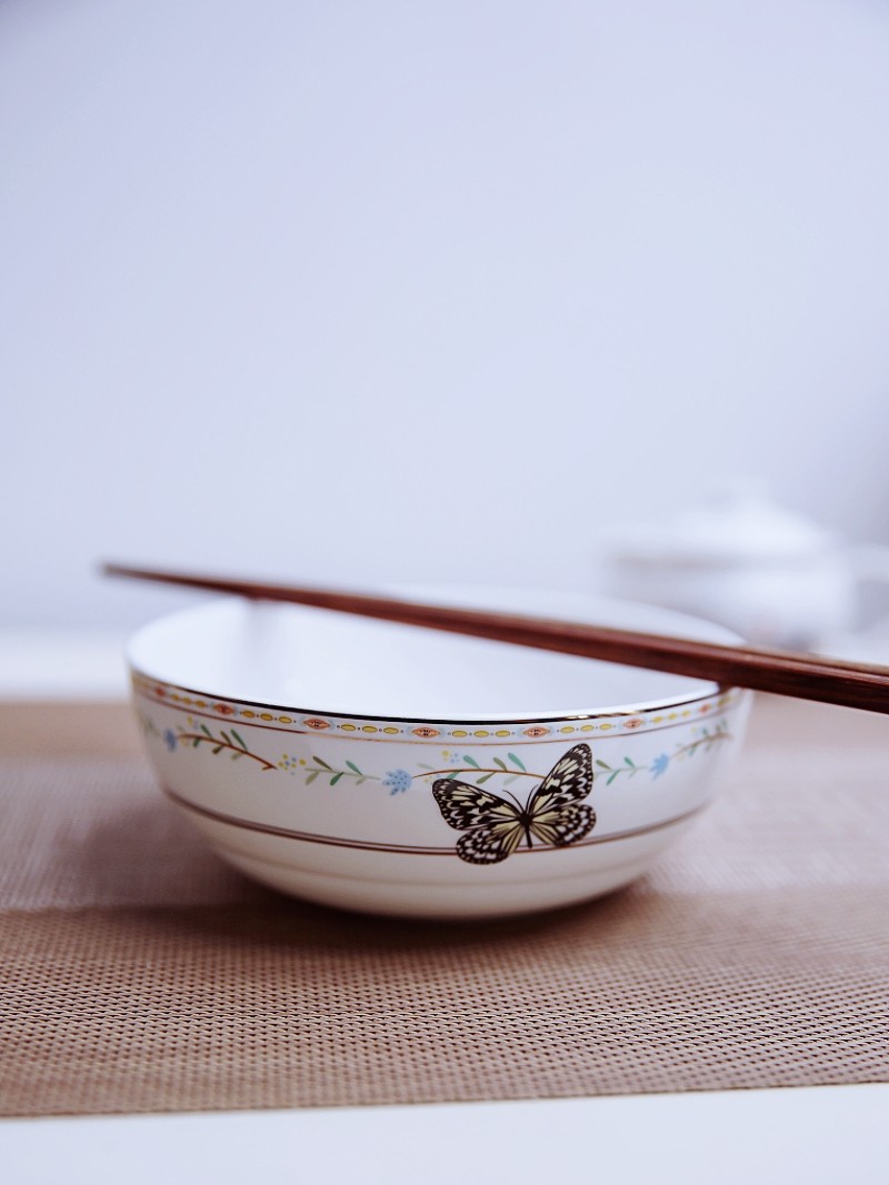 唐山隆达骨瓷餐具 蝴蝶 5.5寸陶瓷碗 面碗  韩式饭碗 韩碗 正品图片
