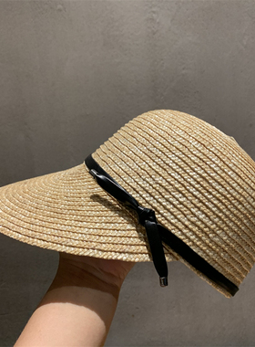 蝴蝶结丝带草编帽女夏季防晒遮阳帽大帽檐可折叠度假草帽鸭舌帽