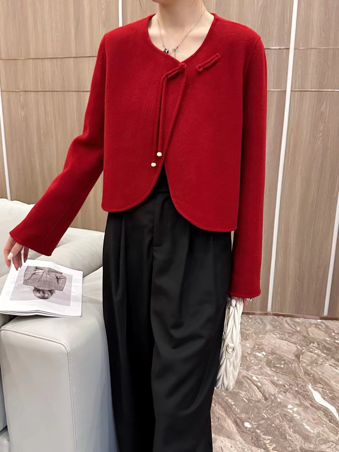 2024小香风短款双面羊绒大衣女气质小个子新中式盘扣羊毛妮子外套