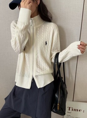 瓯货小马刺绣100纯羊毛双拉链半高领长袖针织衫打底衫秋冬毛衣